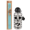 Easter Set, metallic silver aluminum water bottle (500ml) & scented flat Easter candle (30cm) (TURQUOISE)