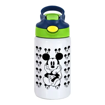 Mickey, Children's hot water bottle, stainless steel, with safety straw, green, blue (350ml)