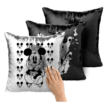 Mickey, Μαξιλάρι καναπέ Μαγικό Μαύρο με πούλιες 40x40cm περιέχεται το γέμισμα