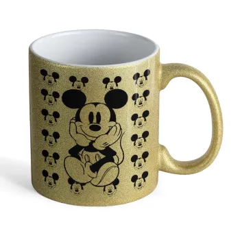 Mickey, Κούπα Χρυσή Glitter που γυαλίζει, κεραμική, 330ml