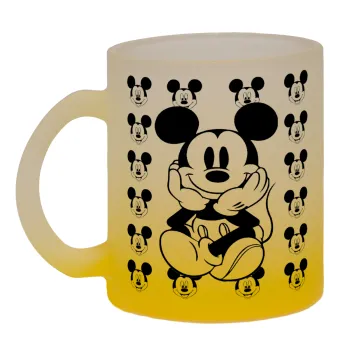 Mickey, Κούπα γυάλινη δίχρωμη με βάση το κίτρινο ματ, 330ml