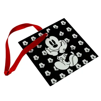 Mickey, Στολίδι Χριστουγεννιάτικο στολίδι γυάλινο τετράγωνο 9x9cm