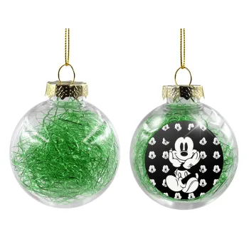 Mickey, Transparent Christmas tree ball ornament with green filling 8cm
