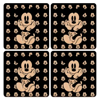 Mickey, ΣΕΤ x4 Σουβέρ ξύλινα τετράγωνα plywood (9cm)