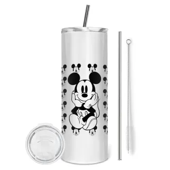 Mickey, Tumbler ποτήρι θερμό από ανοξείδωτο ατσάλι 600ml, με μεταλλικό καλαμάκι & βούρτσα καθαρισμού