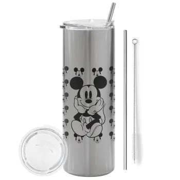 Mickey, Tumbler stainless steel Silver 600ml, with metal straw & cleaning brush