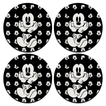 Mickey, ΣΕΤ 4 Σουβέρ ξύλινα στρογγυλά (9cm)