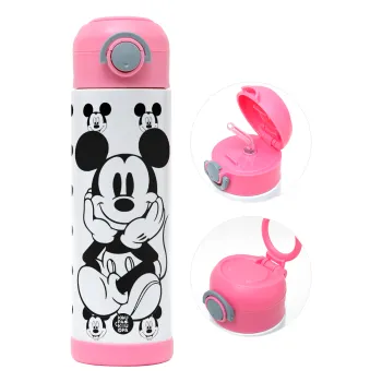 Mickey, Παιδικό παγούρι θερμό, ανοξείδωτο, με καλαμάκι ασφαλείας, ΡΟΖ (500ml)