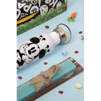 Mickey, Πασχαλινή Λαμπάδα με παγούρι μεταλλικό (620ml, stainless steel) & κερί αρωματικό πλακέ (30cm) (ΤΙΡΚΟΥΑΖ)
