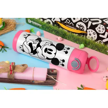 Mickey, Easter candle, Childrens hot water bottle, stainless steel, with safety straw, PINK (500ml)