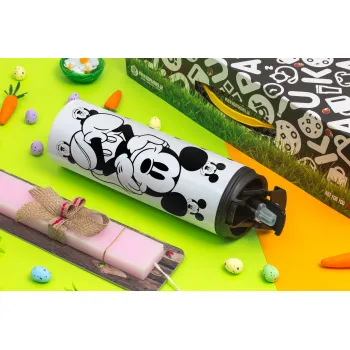 Mickey, Πασχαλινή Λαμπάδα με Travel Tumbler θερμό με διπλό καπάκι (600ml, BPA free) & κερί αρωματικό πλακέ (30cm) (ΡΟΖ)