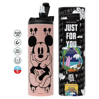Mickey, Tumbler ποτήρι θερμό ΡΟΖ από ανοξείδωτο ατσάλι 600ml