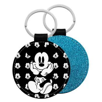 Mickey, Μπρελόκ Δερματίνη, στρογγυλό ΜΠΛΕ (5cm)