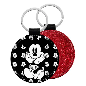 Mickey, Μπρελόκ Δερματίνη, στρογγυλό ΚΟΚΚΙΝΟ (5cm)