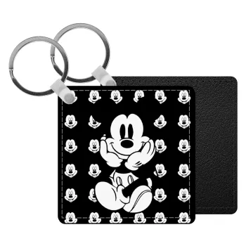 Mickey, Μπρελόκ Δερματίνη, τετράγωνο ΜΑΥΡΟ (5x5cm)