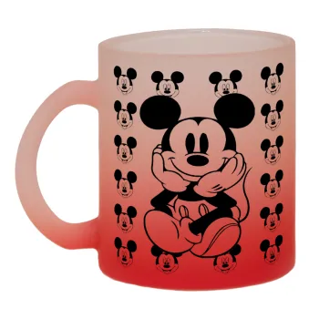 Mickey, Κούπα γυάλινη δίχρωμη με βάση το κόκκινο ματ, 330ml