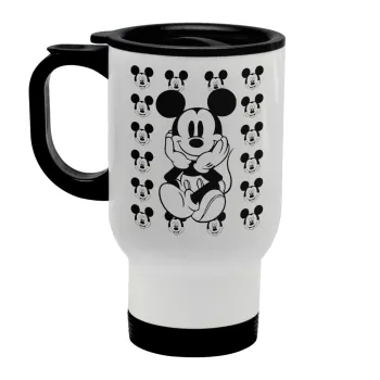 Mickey, Stainless steel travel mug with lid, double wall white 450ml