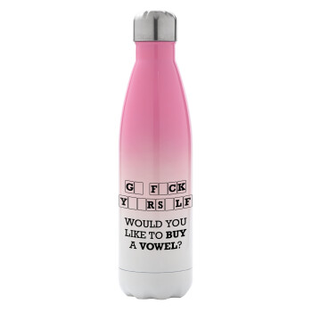 Wheel of fortune, go f..k yourself, Metal mug thermos Pink/White (Stainless steel), double wall, 500ml