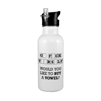 Wheel of fortune, go f..k yourself, White water bottle with straw, stainless steel 600ml