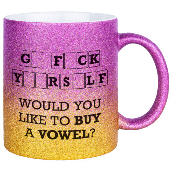 Wheel of fortune, go f..k yourself, Κούπα Χρυσή/Ροζ Glitter, κεραμική, 330ml