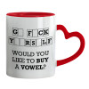 Mug heart red handle, ceramic, 330ml