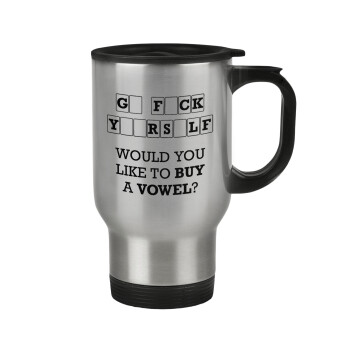 Wheel of fortune, go f..k yourself, Stainless steel travel mug with lid, double wall 450ml