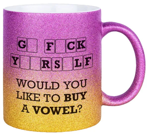 Wheel of fortune — Gold/pink glitter mug, ceramic, 330ml