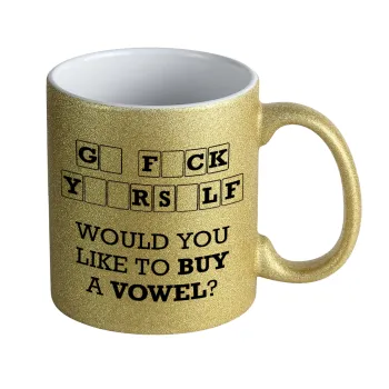 Wheel of fortune, go f..k yourself, Κούπα Χρυσή Glitter που γυαλίζει, κεραμική, 330ml