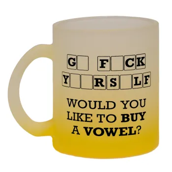 Wheel of fortune, go f..k yourself, Κούπα γυάλινη δίχρωμη με βάση το κίτρινο ματ, 330ml