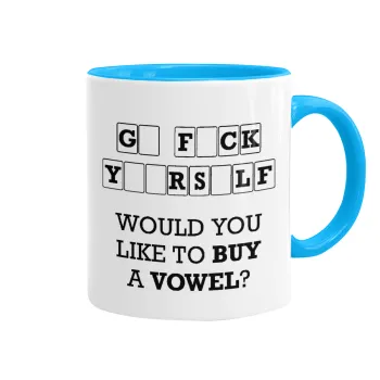 Wheel of fortune, go f..k yourself, Κούπα χρωματιστή γαλάζια, κεραμική, 330ml