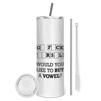 Wheel of fortune, go f..k yourself, Tumbler ποτήρι θερμό από ανοξείδωτο ατσάλι 600ml, με μεταλλικό καλαμάκι & βούρτσα καθαρισμού