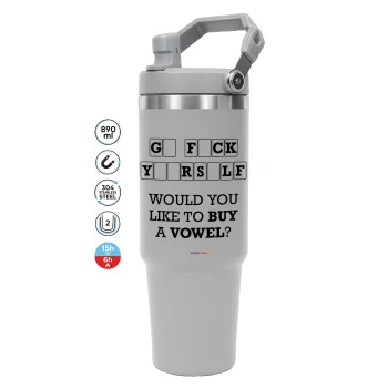 Wheel of fortune, go f..k yourself, ΓΚΡΙ χρώματος Θερμός Ανοξείδωτο 890ml (30oz) με χερούλι