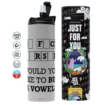 Wheel of fortune, go f..k yourself, Tumbler ποτήρι θερμό ΓΚΡΙ από ανοξείδωτο ατσάλι 600ml