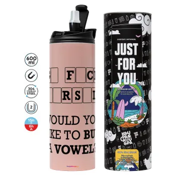 Wheel of fortune, go f..k yourself, Tumbler ποτήρι θερμό ΡΟΖ από ανοξείδωτο ατσάλι 600ml