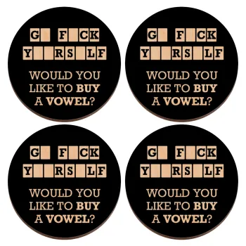 Wheel of fortune, go f..k yourself, ΣΕΤ x4 Σουβέρ ξύλινα στρογγυλά plywood (9cm)