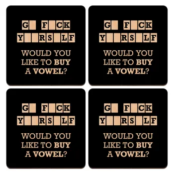 Wheel of fortune, go f..k yourself, ΣΕΤ x4 Σουβέρ ξύλινα τετράγωνα plywood (9cm)