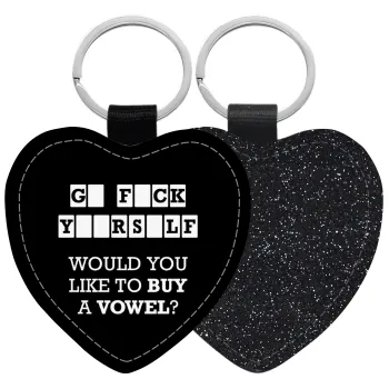 Wheel of fortune, go f..k yourself, Μπρελόκ PU δερμάτινο glitter καρδιά ΜΑΥΡΟ