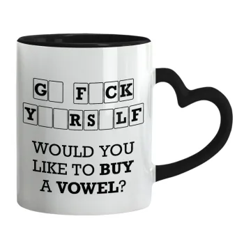 Wheel of fortune, go f..k yourself, Κούπα καρδιά χερούλι μαύρη, κεραμική, 330ml