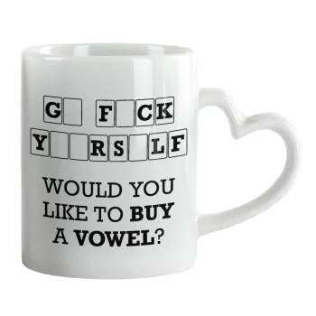 Wheel of fortune, go f..k yourself, Κούπα καρδιά χερούλι λευκή, κεραμική, 330ml