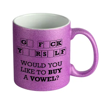 Wheel of fortune, go f..k yourself, Κούπα Μωβ Glitter που γυαλίζει, κεραμική, 330ml