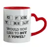 Mug heart red handle, ceramic, 330ml