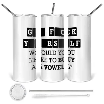 Wheel of fortune, go f..k yourself, Tumbler ποτήρι θερμό από ανοξείδωτο ατσάλι 600ml, με μεταλλικό καλαμάκι & βούρτσα καθαρισμού