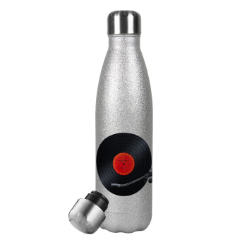 Columbia records bruce springsteen, Metallic Glitter Silver Thermos Flask (Stainless steel), double-walled, 500ml