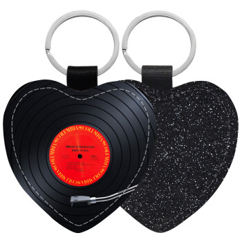 Columbia records bruce springsteen, Μπρελόκ PU δερμάτινο glitter καρδιά ΜΑΥΡΟ