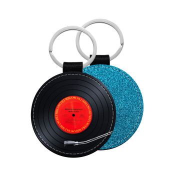 Columbia records bruce springsteen, Μπρελόκ Δερματίνη, στρογγυλό ΜΠΛΕ (5cm)