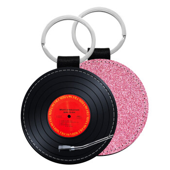 Columbia records bruce springsteen, Μπρελόκ Δερματίνη, στρογγυλό ΡΟΖ (5cm)