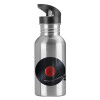 Water bottle Silver with straw, stainless steel 600ml