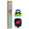 Easter Set, Children's thermal stainless steel bottle with safety straw, green/blue (350ml) & aromatic flat Easter candle (30cm) (TURQUOISE)