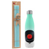 Easter Set, Metallic green/white thermos (Stainless steel), double-walled, 500ml & scented flat Easter candle (30cm) (TURQUOISE)