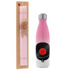 Easter Set, Metallic pink/white (Stainless steel) thermos, double-walled, 500ml & aromatic flat Easter candle (30cm) (PINK)